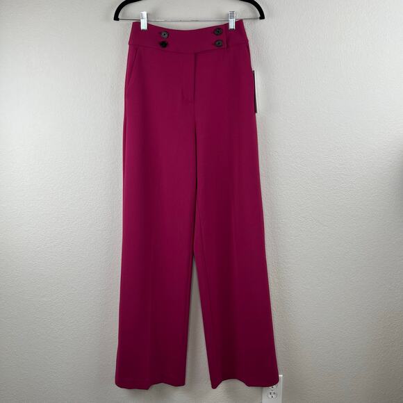 Calvin Klein Side Button Stretchy Mulberry High Rise Wide Leg Trouser Pant 2 NWT - Picture 14 of 15